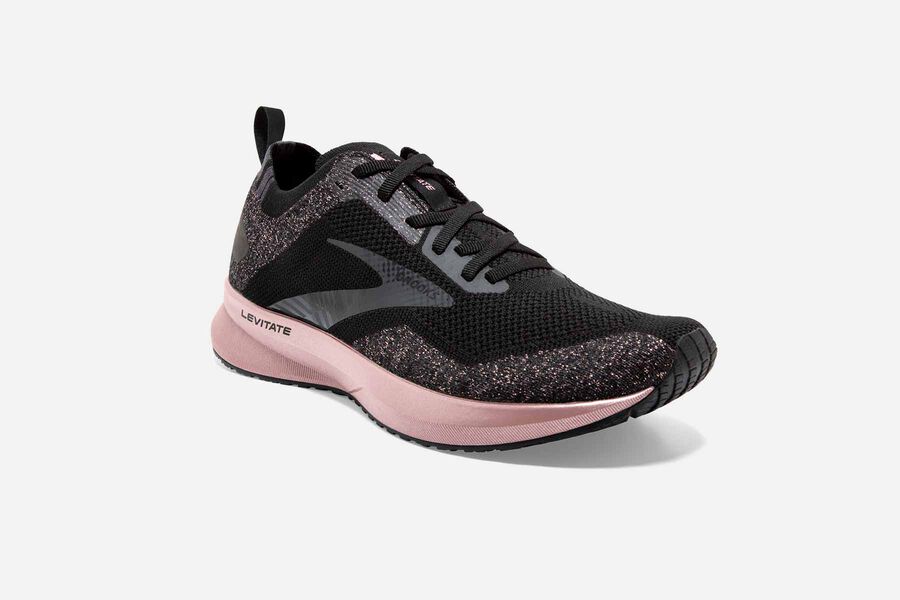 Levitate 4 Road Brooks Running Shoes NZ Womens - Black/Pink - VBGKIC-903